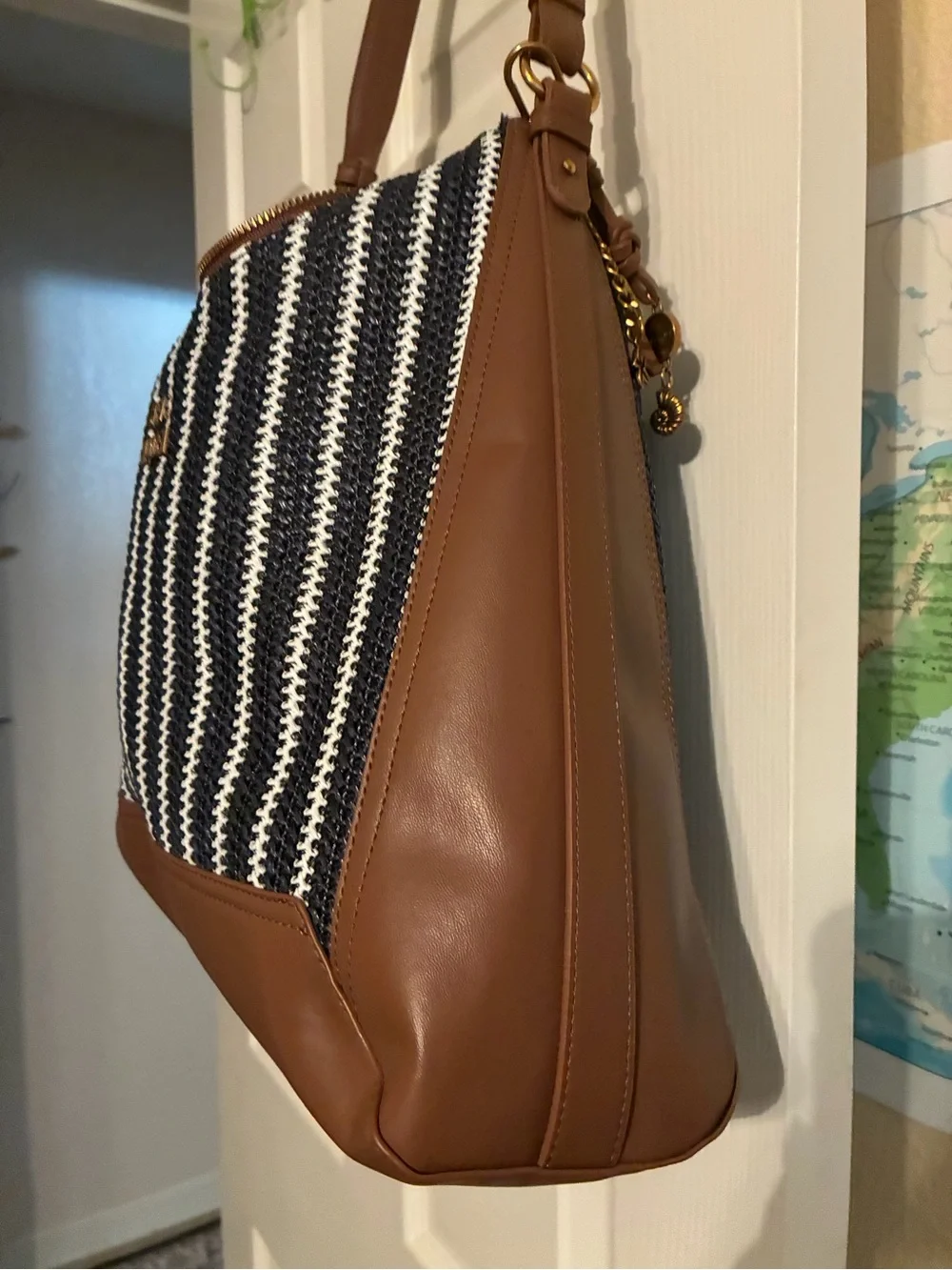 Steve Madden Navy, White & Brown Striped Shoulder Bag